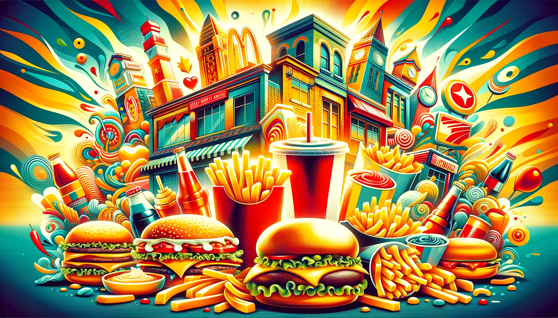 illustration of products sold by fast food franchise restaurants